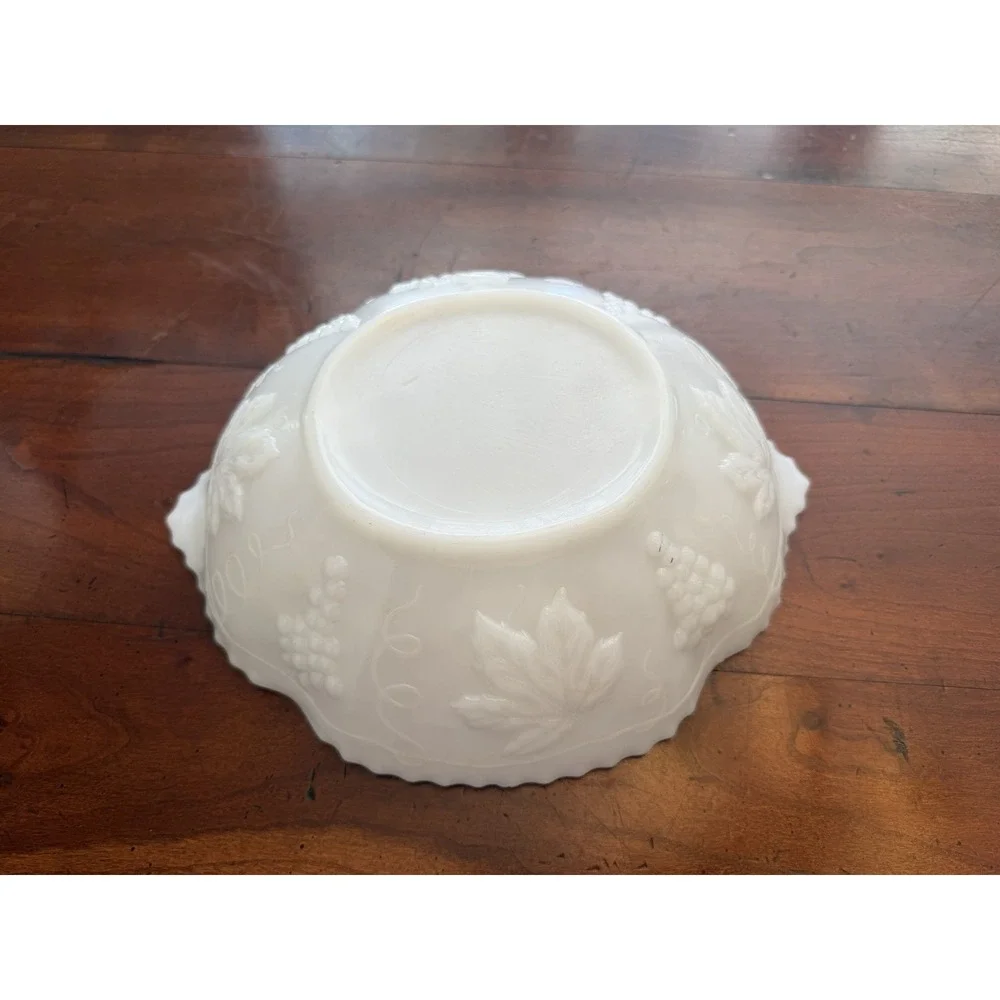 Vintage Anchor Hocking Milk Glass Harvest Grape Oval Bowl Handled Serving MCM